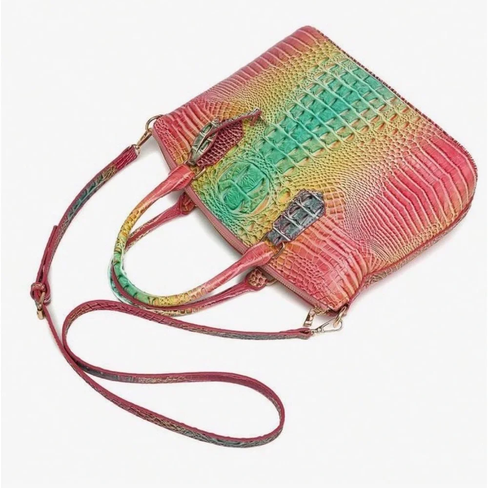 ✨ NEW Multicolor Rainbow Ombre Croc-Embossed Satchel